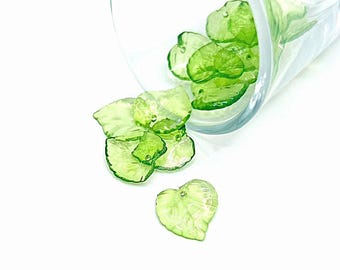 4, 20 oder 50 BULK Grüne Acryl Blatt Charms, Transparentes Blatt, Strukturierte Blätter, 15 x 15 mm | Versand sofort aus den USA | GR1027