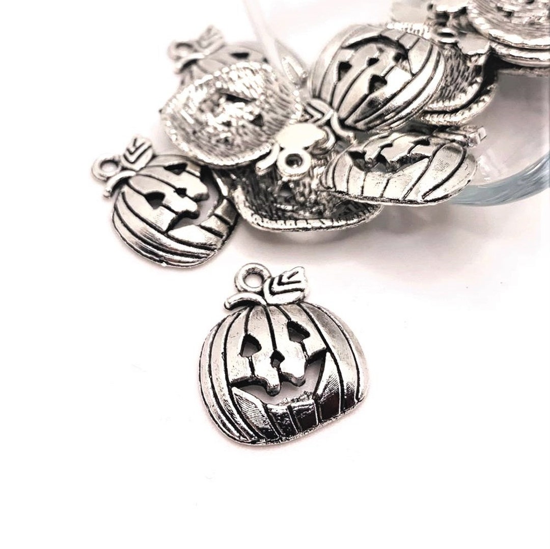 4, 20 or 50 BULK Silver Jack O Lantern Charms, Pumpkin Charm, Halloween ...