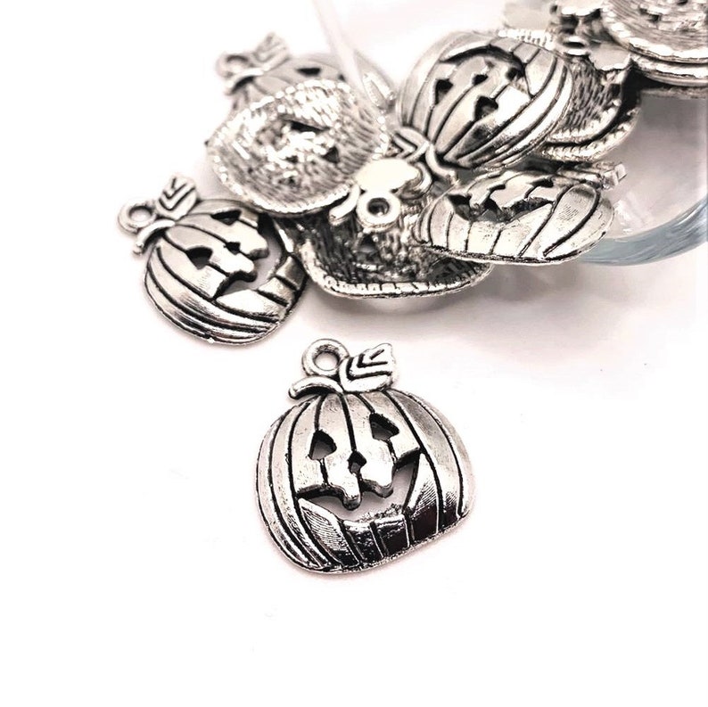 4, 20 or 50 BULK Silver Jack O Lantern Charms, Pumpkin Charm, Halloween ...