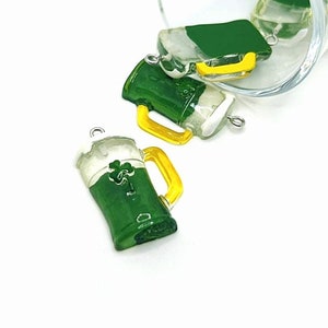 1, 4 or 20 BULK St. Patrick&#39;s Day Resin Beer Mug Charm, Green Beer Pendant, Leprechaun, Lucky Beer |Ships Immediately from USA | GR1512