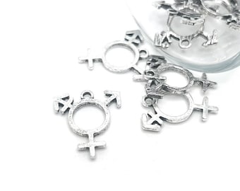 Colgante con símbolo del orgullo transgénero en plata antigua (1, 4, 20 o 50 piezas al por mayor), LGBTQIA+, Orgullo arcoíris / Envío desde EE. UU. / AS1498