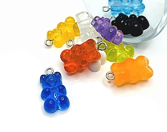 4, 20 or 50 BULK Gummy Bear Resin Charms, Multi-Color, Bubblegum Chunky Charms, Candy Charm, 10x16mm | Ships Immediately from USA | MC847
