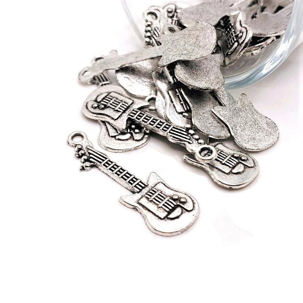 4, 20, or 50 BULK Silver Guitar Charms, Music Charm, Musician, Electric, Acoustic | Ships Immediately from USA | AS011