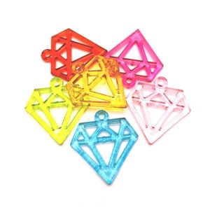 4, 20 or 50 BULK Multi-color Diamond Shape Charms, Plastic Diamond, 3D charm, Acrylic diamond pendant | Ships Immediately from USA | MC1030