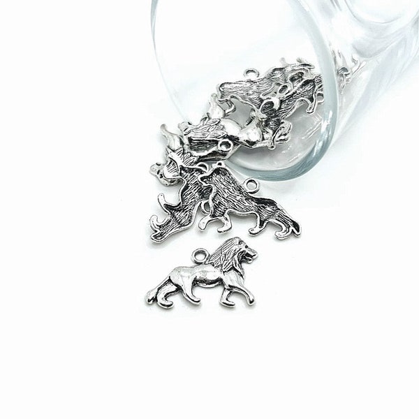 4, 20 or 50 BULK Antique Silver Lion Charms, African Lion, Leo | Ready to Ship from USA | AS1046