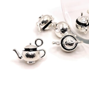 4 or 12 BULK 3D Silver Teapot Charms, Tea Kettle, Mad Hatter, Alice in Wonderland, 17x12mm | Ships Immediately from USA | AS641