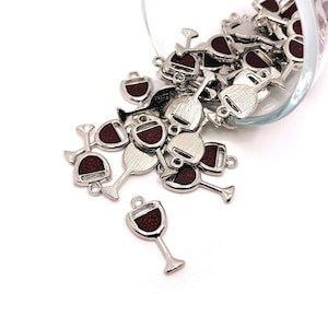 4, 20 or 50 BULK Wine Glass Charms, Red Wine, Silver Glass Charm, 20x9mm | Ships Immediately from USA | EN423