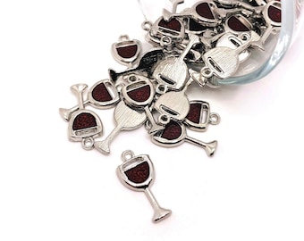 4, 20 or 50 BULK Wine Glass Charms, Red Wine, Silver Glass Charm, 20x9mm | Ships Immediately from USA | EN423