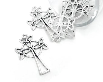 1, 4, 20 or 50 BULK Antique Silver Celtic Cross Pendant Charms  | Ships Immediately from USA | AS297