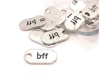 4, 20 or 50 BULK Silver BFF Charms, bff Tag, Best Friends Charm, Partners in Crime, 18x9mm | Ships Immediately from USA | AS386