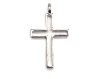 1, 4, 20 or 50 BULK Antique Silver Cross Charms, Catholic, Christian, Open Cross, 23x38mm | Ships Immediately from USA | AS1334