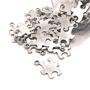 4, 20 or 50 BULK Puzzle Piece Charms, Autism Awareness Charm, Silver Puzzle, Best Friends, 16x22mm | Ships Immediately from USA | AS112