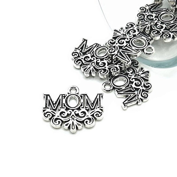 4, 20 or 50 BULK Silver Filigree Mom Charms, Mother Charm, Mother's Day | Ships Immediately from USA | AS1116