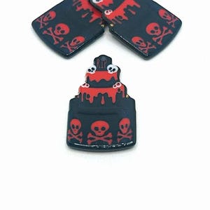 1, 4 or 20 BULK Bloody Birthday Tiered Cake with Skull and Bones Charm - Double Sided | Ships Immediately from USA | RD1418