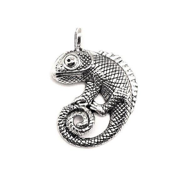 1, 4, 20 or 50 BULK Silver Chameleon Lizard Charms, Reptile Pendant, Silver Lizard | Ships Immediately from USA | AS1221