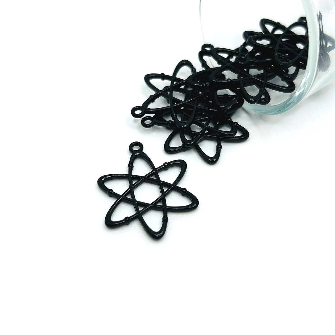 4, 20 or 50 BULK Black Atom Science Charms, Double Sided Charm, 3D, Atom Pendant | Ships Immediately from USA | BK961