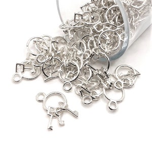 4, 20 or 50 BULK Skeleton Key Charms, Silver Keys Set, Handcuff, Partners in Crime, Police Charm | Ships Immediately from USA | AS130