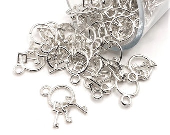 4, 20 or 50 BULK Skeleton Key Charms, Silver Keys Set, Handcuff, Partners in Crime, Police Charm | Ships Immediately from USA | AS130
