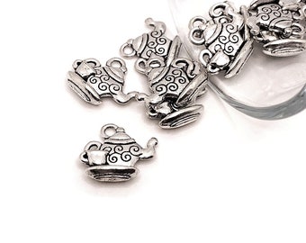 4, 20 o 50 Ciondoli a forma di teiera in argento, Alice nel Paese delle Meraviglie, Mad Matter, bifacciali, 13 x 15 mm / Spedizione immediata dagli USA / AS531