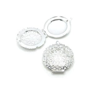 4, 20 or 50 BULK Bright Silver Plated Filigree Lockets, Aromatherapy, Essential Oil Diffuser, 27mm | Ships Immediately from USA | SL618