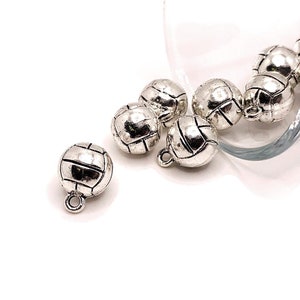 4, 20 or 50 BULK Silver Volleyball Charms, Volley Ball Charm, Sports, 3D, 11mm | Ships Immediately from USA | AS512