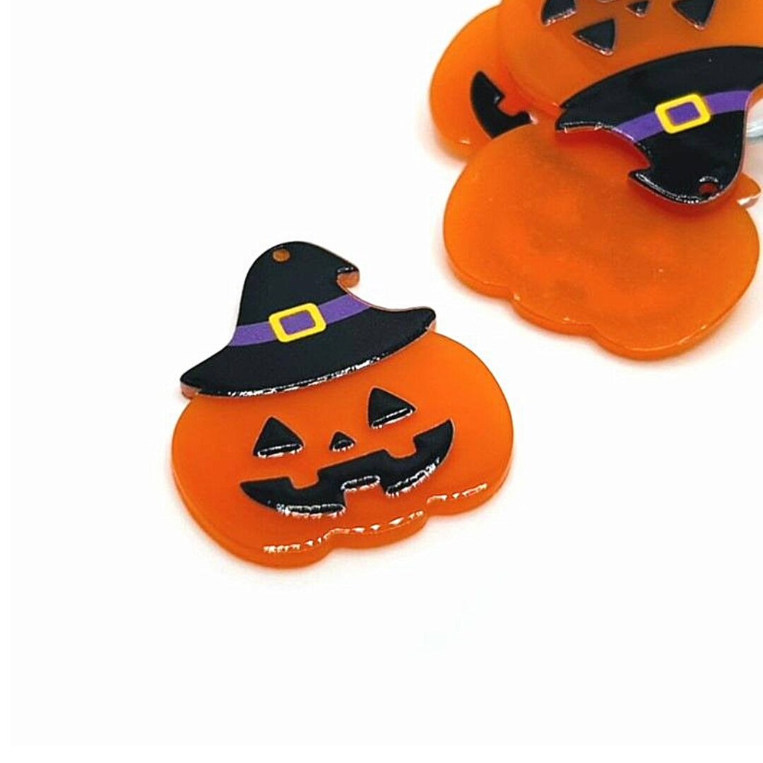 1, 4 or 20 BULK Acrylic Halloween Jack O Lantern Witch Pendants ...