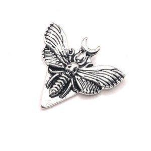 1, 4 or 20 BULK Silver Moon Moth Charms, Decorative Moth, Deaths Head Moth, 24 x 26 mm | Ships Immediately from USA | AS1319