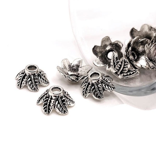 4, 20 or 50 BULK Silver Bead Caps, Leaf Cap, Bead Cone, Bead Top, Flower, 11x5mm | Ships Immediately from USA | AS633