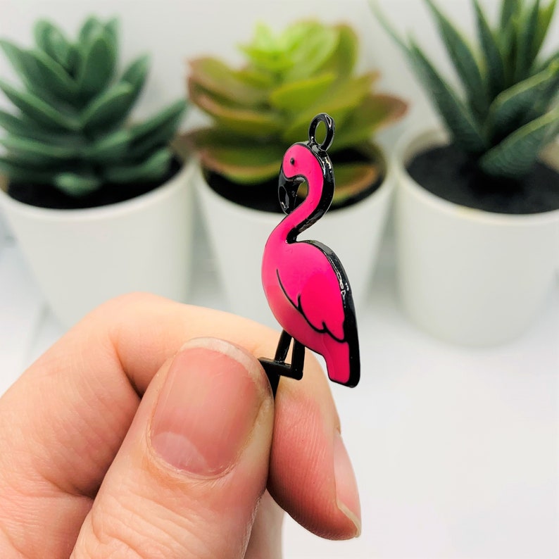 4 12 or 25 BULK Pink Flamingo Charms Large Flamingo Charm Etsy