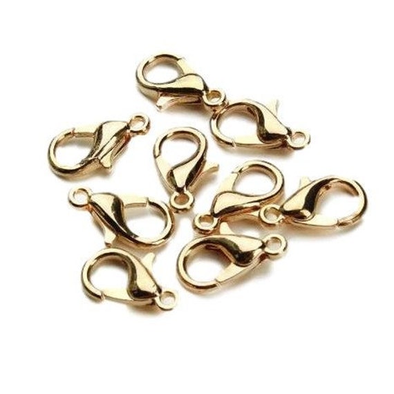 100 LOBSTER CLASPS LOT WHOLESALE GOLD PLATED 12mm