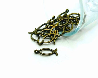 4, 20 or 50 BULK Jesus Fish Charms, Bronze Jesus Fish, Double Sided, Christian, Catholic, Ichthus | Ships Immediately from USA | BR110