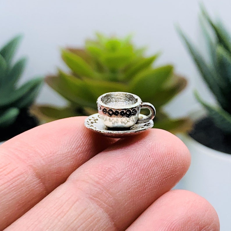 4 20 or 50 BULK Silver Cup and Saucer Charms 3D Cup Tea Etsy