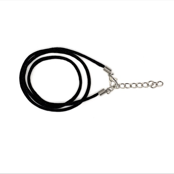 20 or 50 BULK pcs 18" Polyester Black Cord Necklace with Silver Extender, Pre-made with Lobster Clasp | Ships Immediately from USA | BK859