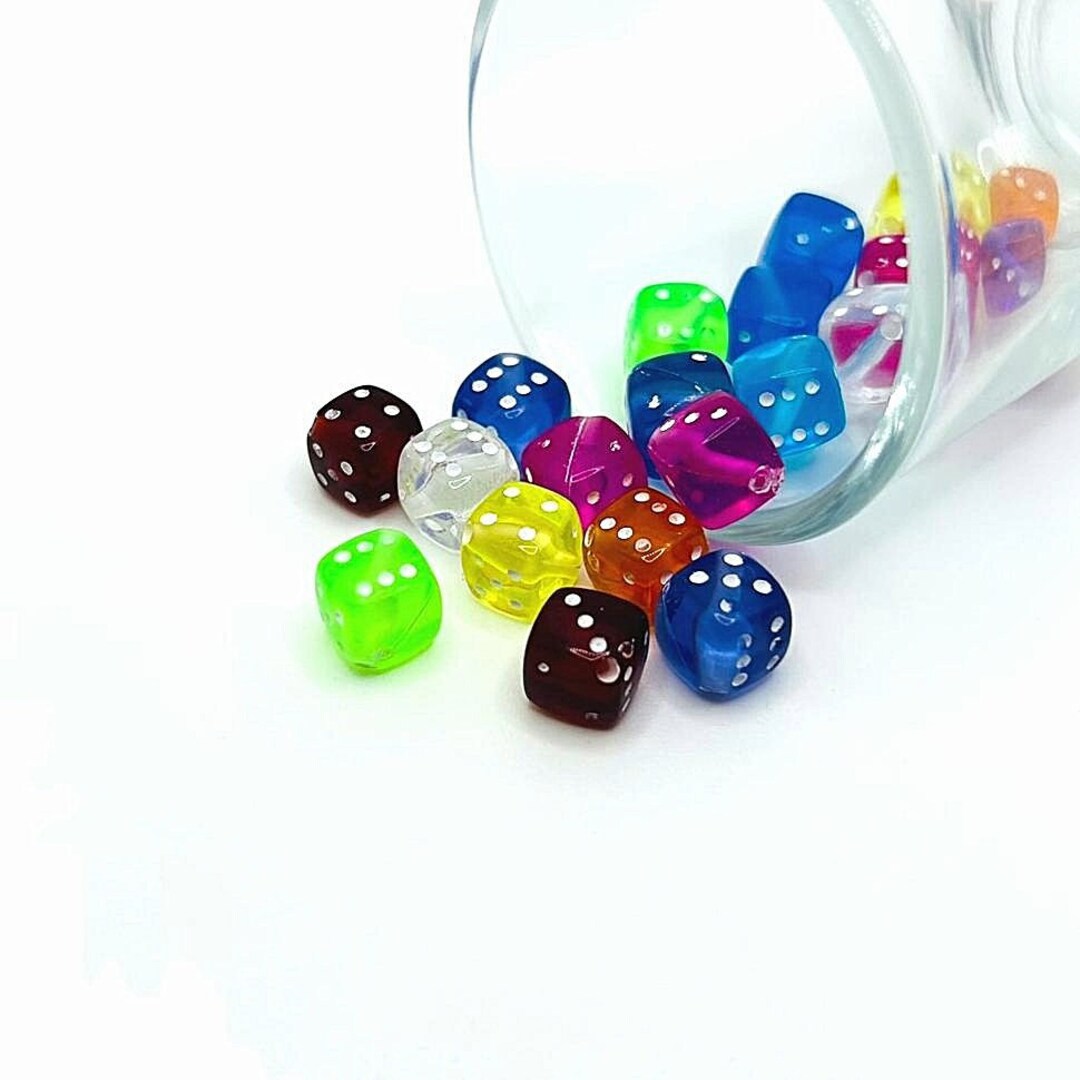 4, 20 or 50 BULK Colorful Dice Beads, Rainbow Spacer Charm, Las