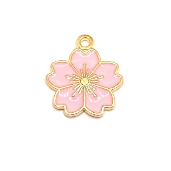 4, 20 or 50 BULK Light Pink and Gold Flower Charms Charm, Small Daisy, Enamel Floral | Ships Immediately from USA | LP1307