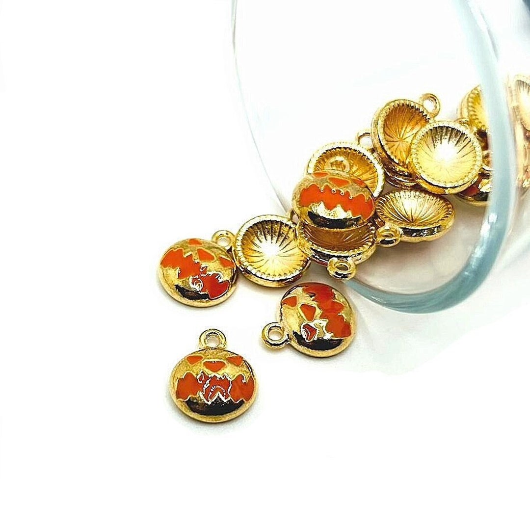 4, 20 or 50 BULK Gold Jack O Lantern Charms, Pumpkin Charm, Halloween ...