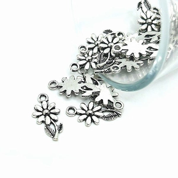 4, 20 or 50 BULK Small Silver Flower Charms, Antique Silver Flower, Small Daisy, Floral | Ships Immediately from USA | AS983