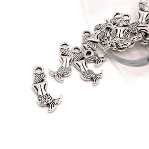 4, 20 or 50 BULK Silver Mermaid Charms, Ocean, Beach, Vacation, Double Sided, 10x21mm | Ships Immediately from USA | AS495