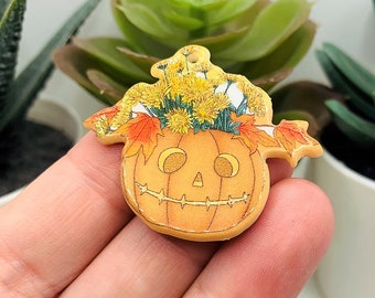 20 Handmade Glass Lampwork Pumpkin Charms – Cute Halloween Mini Pendants For Jewelry Making, Craft Projects, 14-16mm