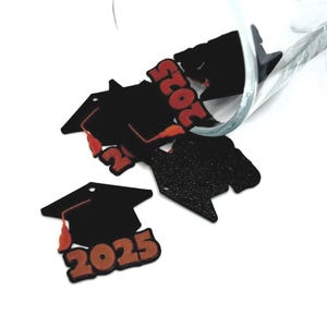 1, 4, or 20 BULK Red and Black School Colors 2025 Graduation Cap Charms, College, Highschool, Cupcake Topper | Ships Quickly from USA