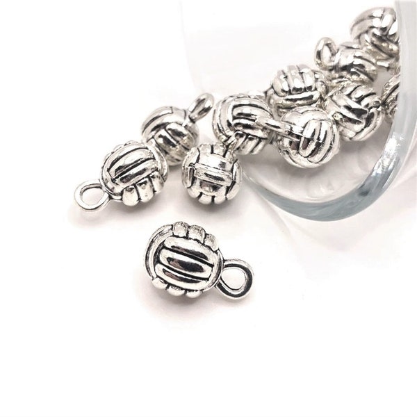 4, 20 or 50 BULK Silver Volleyball Charms, Sports Charm, Volley Ball Charm, 3D, 10x15mm | Ships Immediately from USA | AS398