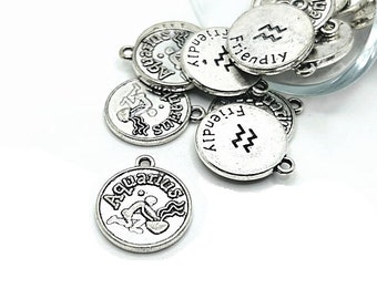 1, 4 or 20 BULK Aquarius Zodiac Character Charm Astrology Birth Sign Double Sided Silver, Constellation Coin| Ready to Ship from USA | AS887