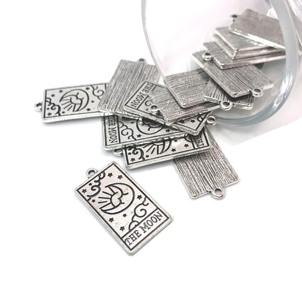 1, 4, 20 or 50 BULK Silver Tarot The Moon Card Charms, Tarot Charm, Wicca, Mystic, 15x28mm | Ships Immediately from USA | AS1487