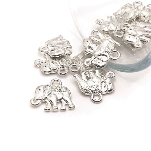 4, 20 or 50 BULK Silver Plated Elephant Charms, Tibetan Elephant Charm, Double Sided, 13x12mm | Ships Immediately from USA | SL328