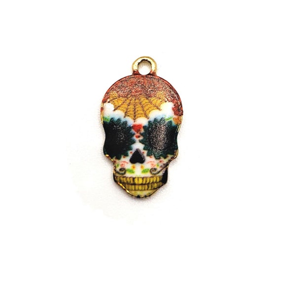 Sugar Skull Charm 4pc DIY Lead Free Pewter Day of the Dead Dia de los Muertos Sugar Skull Charm 4pc DIY Lead Free Pewter Day of the Dead Dia de los Muertos
