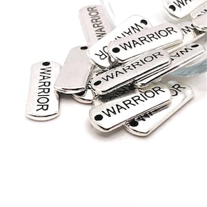 4, 20 or 50 BULK Warrior Bar Tags, Antique Silver Word Charm, 21x8mm | Ships Immediately from USA | AS165