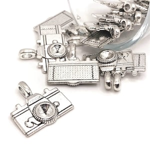 4, 20 or 50 BULK Camera Charms, Antique Silver Photographer Charm, Double Sided, 20x22mm | Ships Immediately from USA | AS207