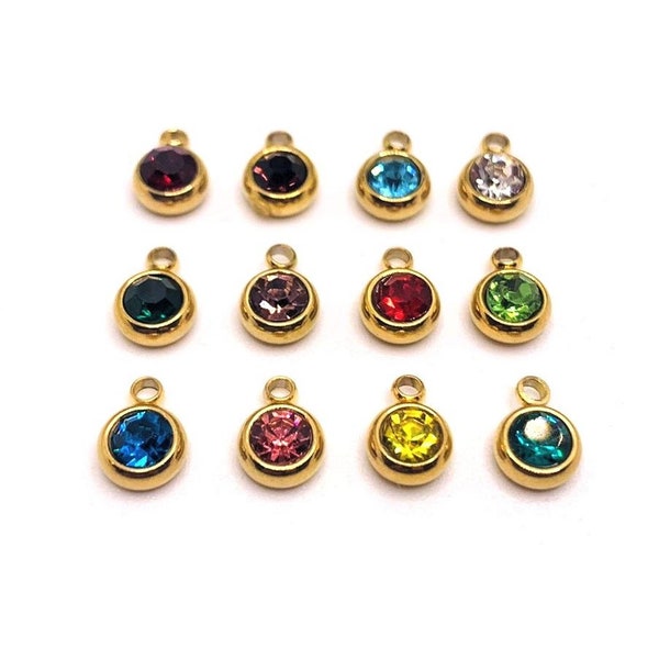 12 or 60 BULK 303 Stainless Steel 18k Gold Birthstone Rhinestone Set, One of Each Month | Ships Immediately from USA | MC1272
