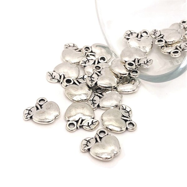 4, 20 or 50 BULK Apple Charms, Double Sided, Silver Teacher Charm, Snow White, 11x11mm | Ships Immediately from USA |  AS235