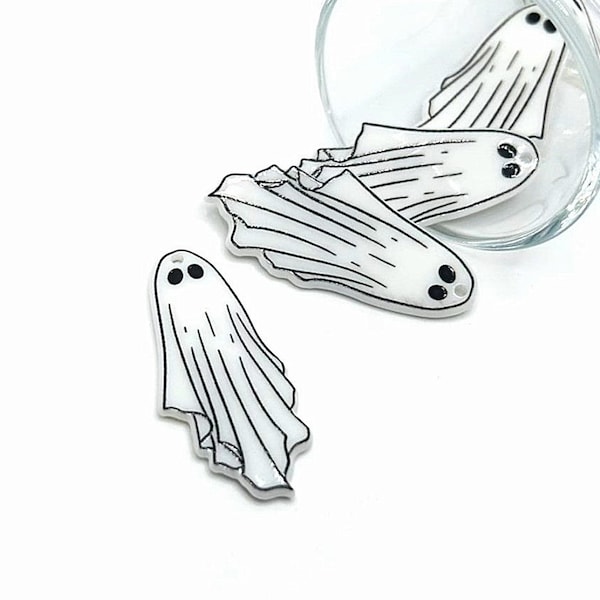 1, 4 or 20 BULK White Ghost Pendant Charms, Cute Ghost, Halloween Charm | Ships Immediately from USA | WH1554